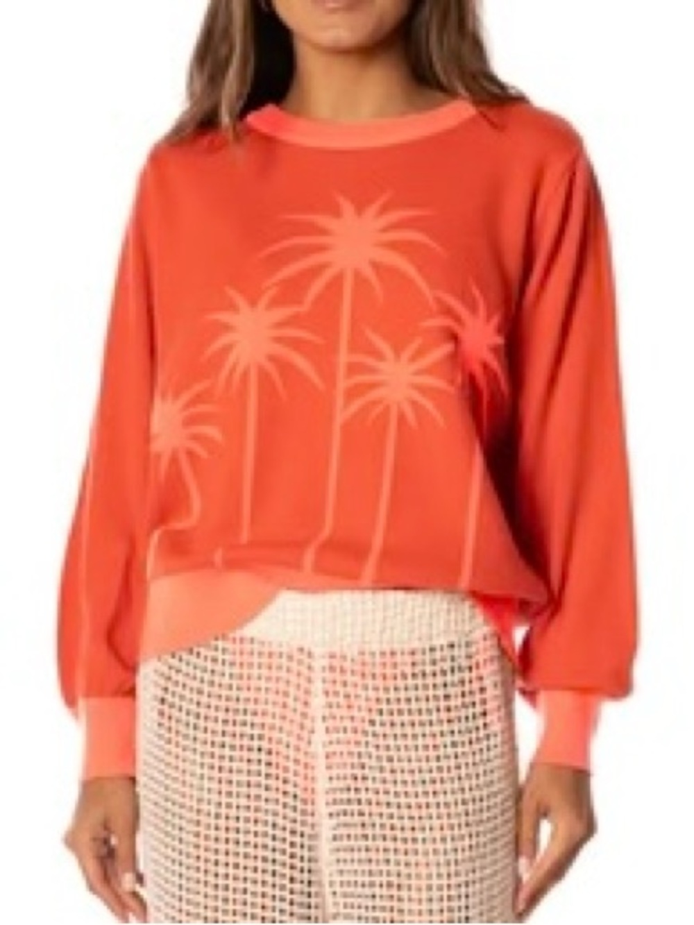 Maaji Palm View Blink Sweater Medium Coral Vacation Graphic Crewneck Pullover